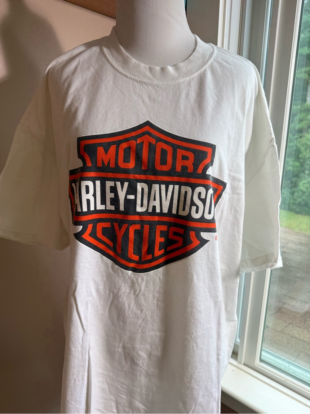 Harley-Davidson White Tee with Orange and Black Shield Logo